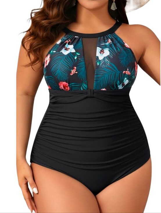 Aqua Eve Other - Aqua Eve 28W One Piece Swimsuit Tummy Control Ruched Bathing Suit Black Mesh